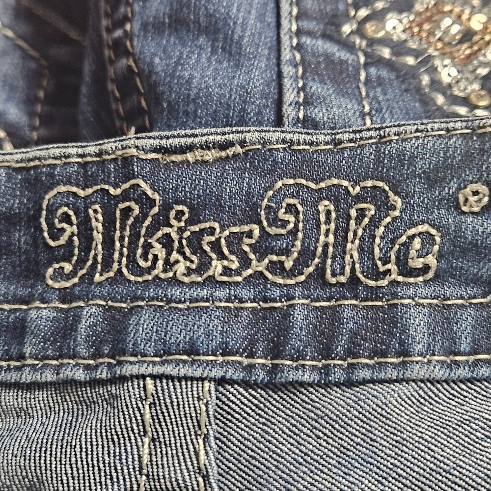 Miss Me Signature Skinny Jeans 25x30 Embellished Cross Rhinestone Dark Wash - Picture 3 of 8